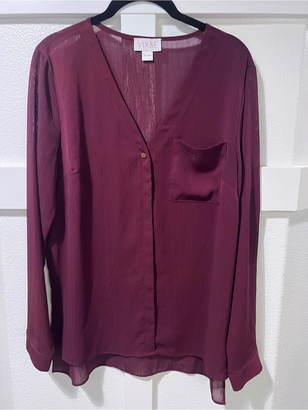 Women's Deep Wine V-Neck Long Sleeve Blouse
